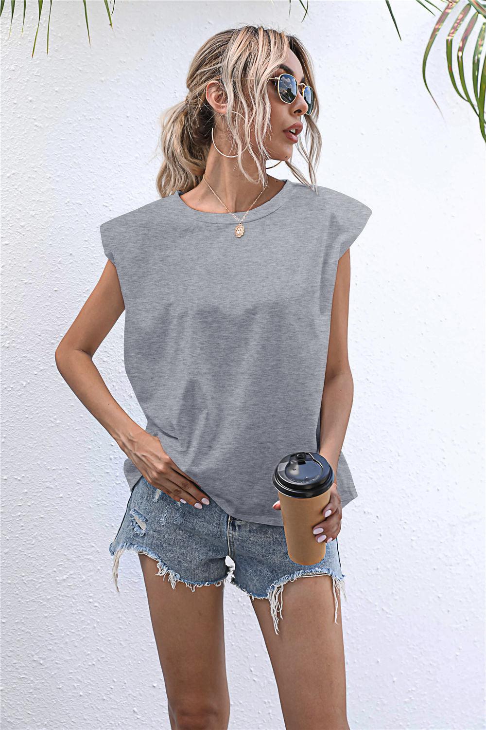 Round Neck Cap Sleeve Tee - BELLATRENDZ