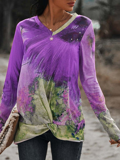 Twisted Multicolor V-Neck Long Sleeve Tee