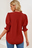 Smocked Flounce Sleeve Notched Neck Blouse