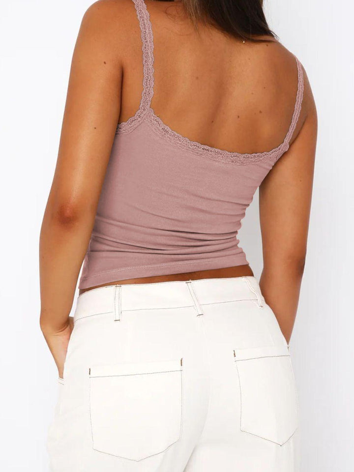 Lace Trim Straight Neck Cami - BELLATRENDZ