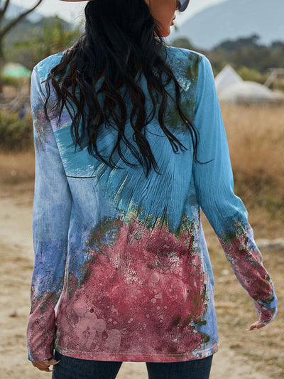 Twisted Multicolor V-Neck Long Sleeve Tee