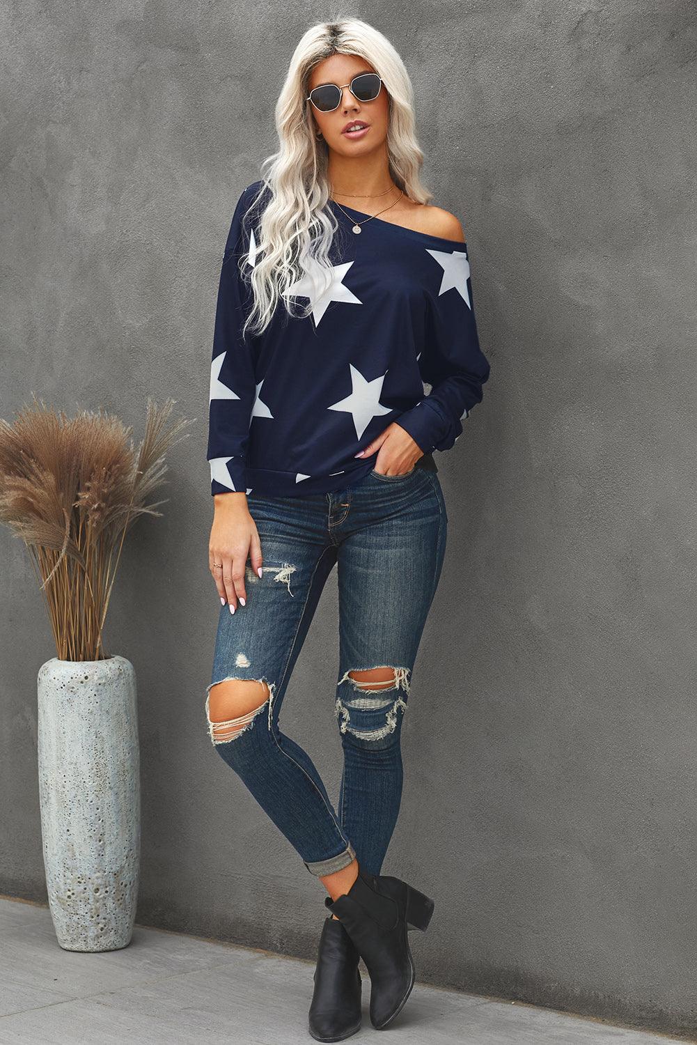 Star Print Long Sleeve Sweatshirt - BELLATRENDZ