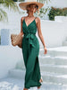 Tie Belt Spaghetti Strap Slit Jumpsuit - BELLATRENDZ