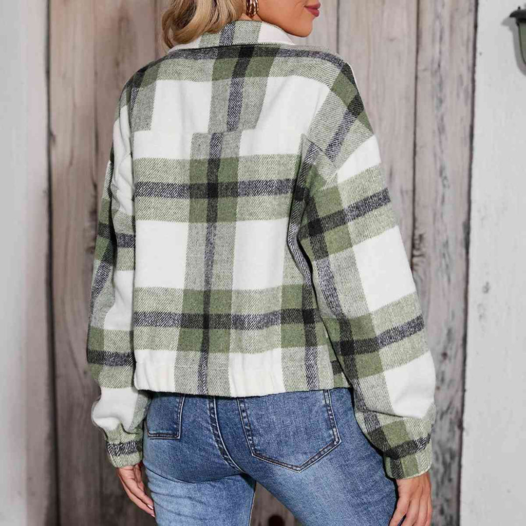 Plaid Zip-Up Collared Jacket