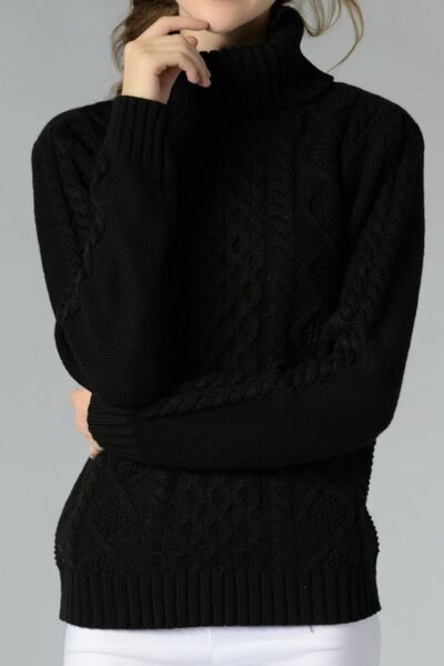 Cable-Knit Turtleneck Long Sleeve Sweater