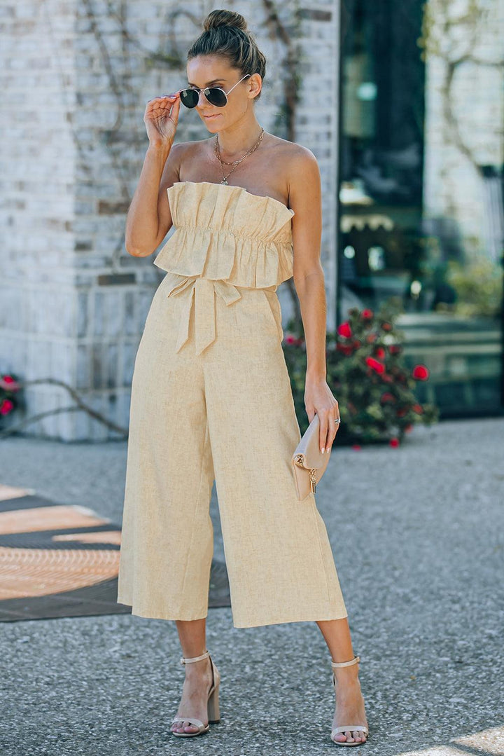 Ruffled Strapless Wide Leg Jumpsuit - BELLATRENDZ