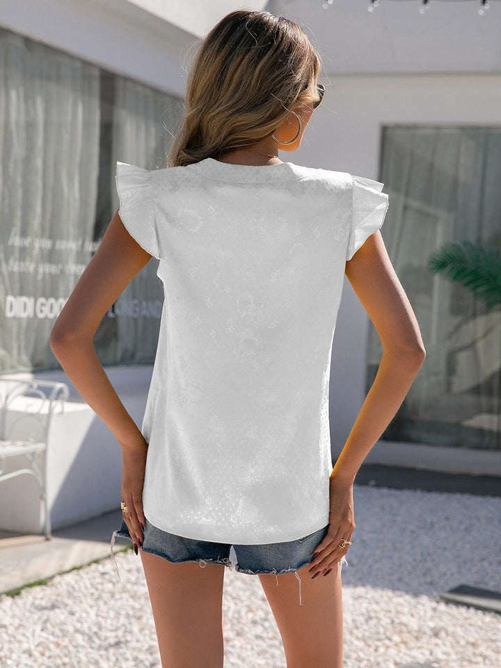 Notched Neck Butterfly Sleeve Blouse - BELLATRENDZ