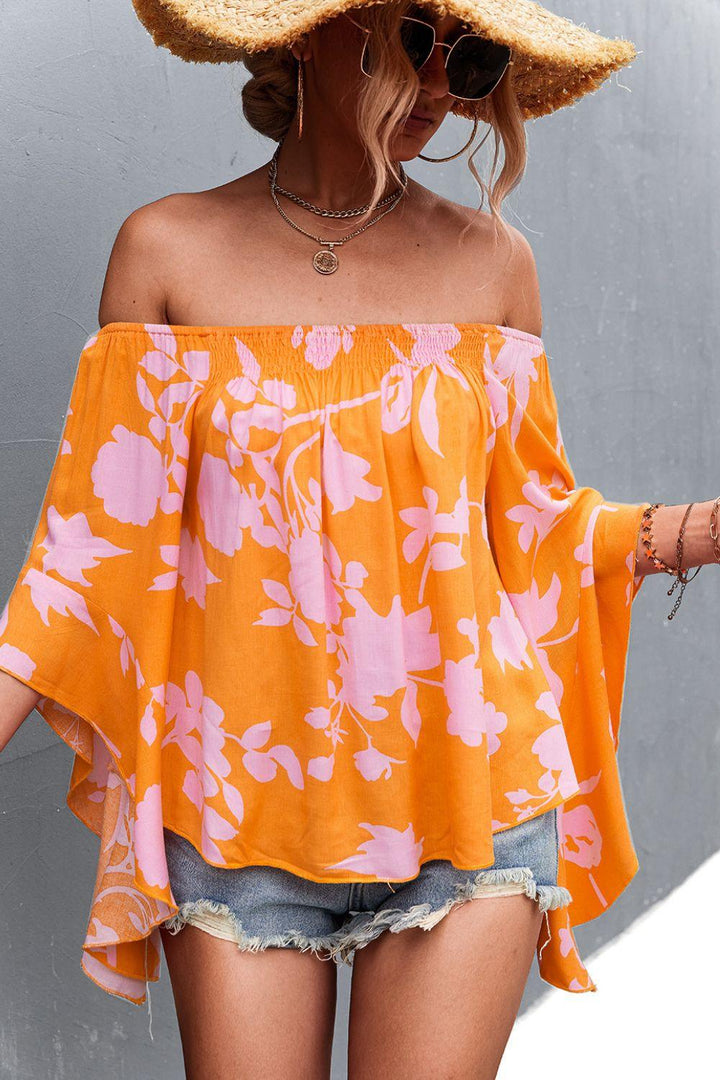 Floral Bell Sleeve Off-Shoulder Blouse - BELLATRENDZ