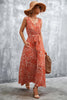 Printed V-Neck Tie Waist Maxi Dress - BELLATRENDZ