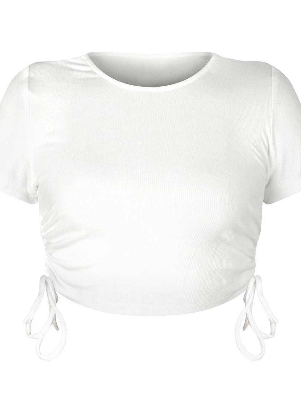 Round Neck Short Sleeve Drawstring Tee - BELLATRENDZ