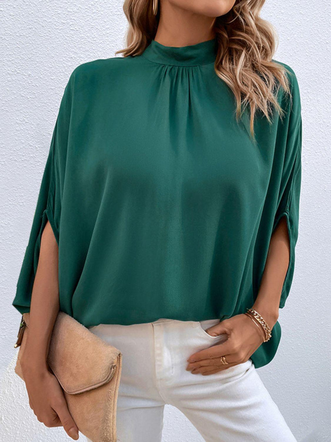 Tie Back Mock Neck Blouse - BELLATRENDZ