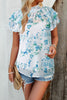 Printed Ruffled Mock Neck Blouse