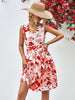 Floral V-Neck Tie Waist Sleeveless Dress