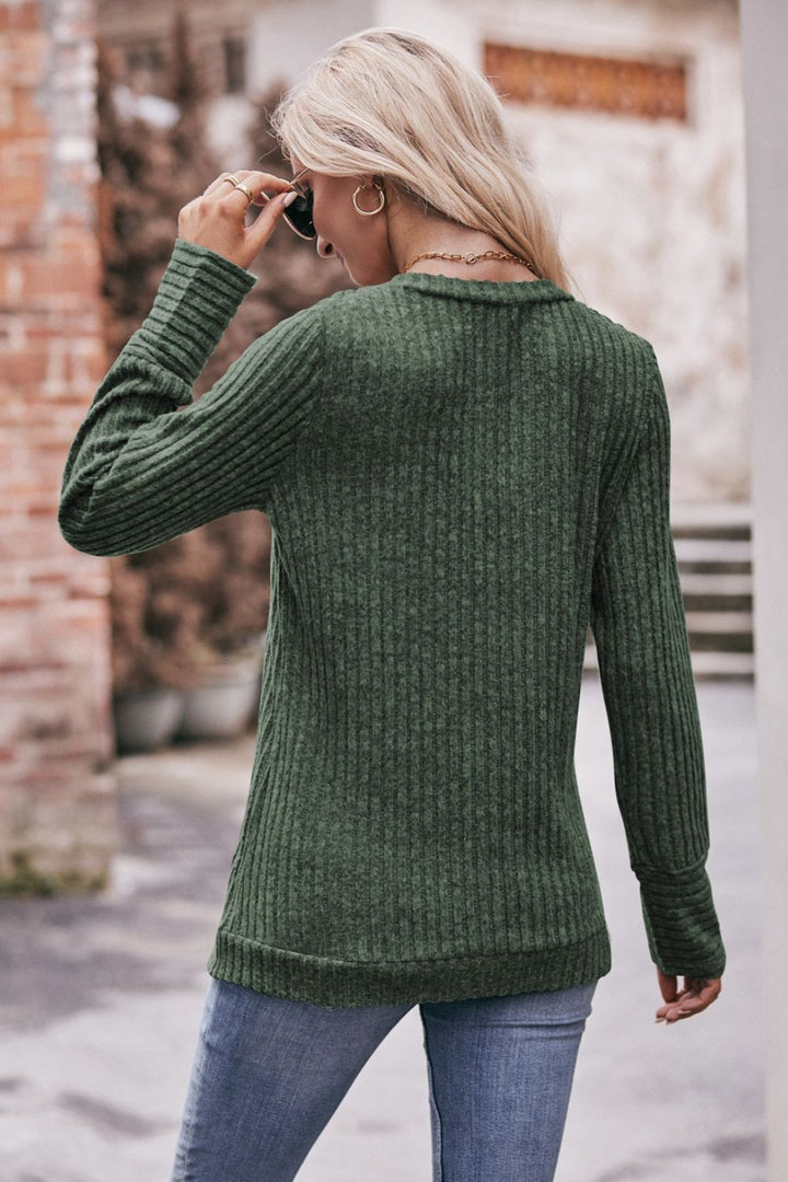 V-Neck Long Sleeve Ribbed Top