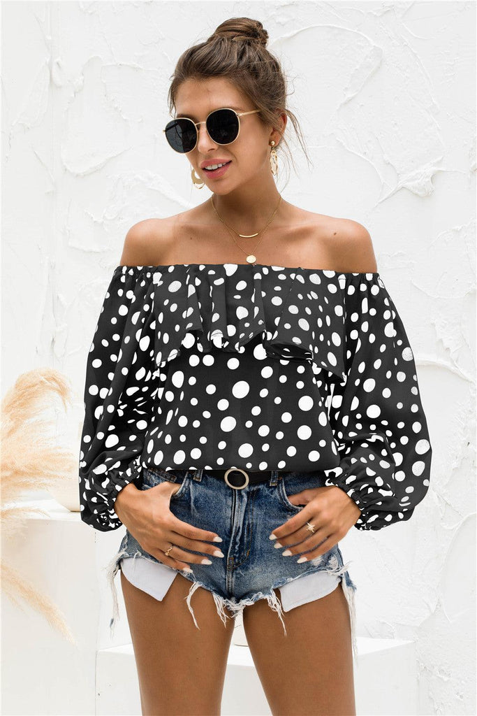 Polka Dot Off-Shoulder Layered Blouse - BELLATRENDZ