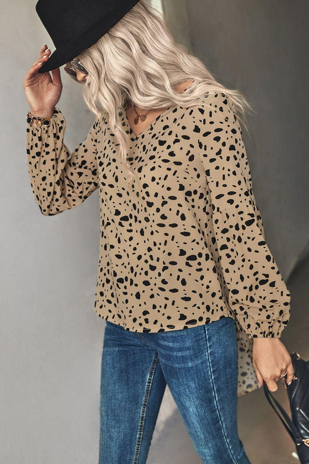 Animal Print V-Neck High-Low Blouse - BELLATRENDZ