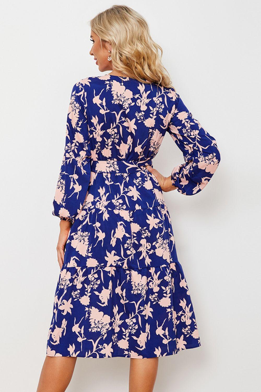 Floral Belted Tiered Midi Dress - BELLATRENDZ