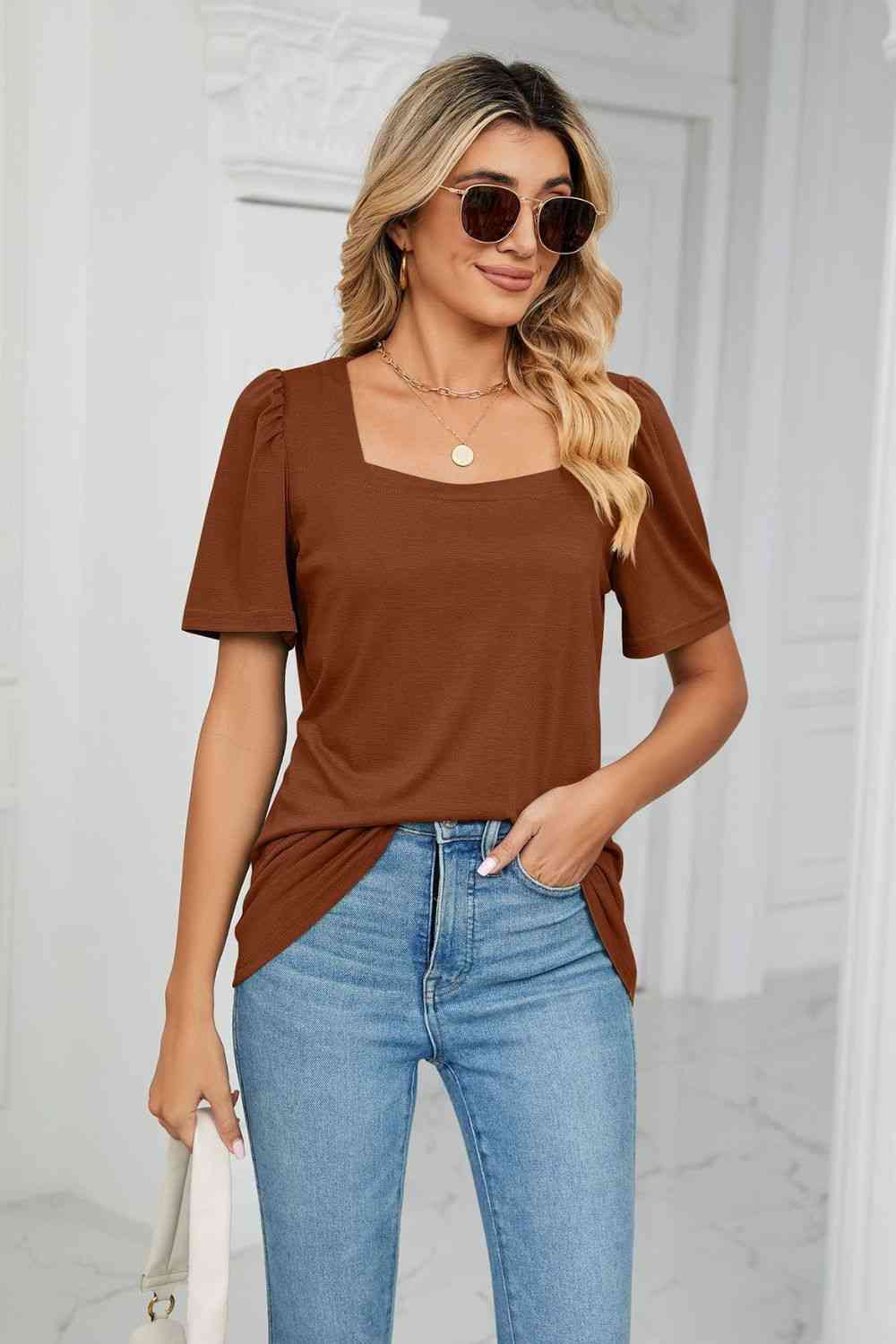 Square Neck Puff Sleeve T-Shirt