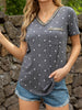 Glitter V-Neck Short Sleeve Tee Shirt - BELLATRENDZ