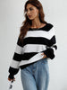 Striped Raglan Sleeve Ribbed Trim Knit Top - BELLATRENDZ