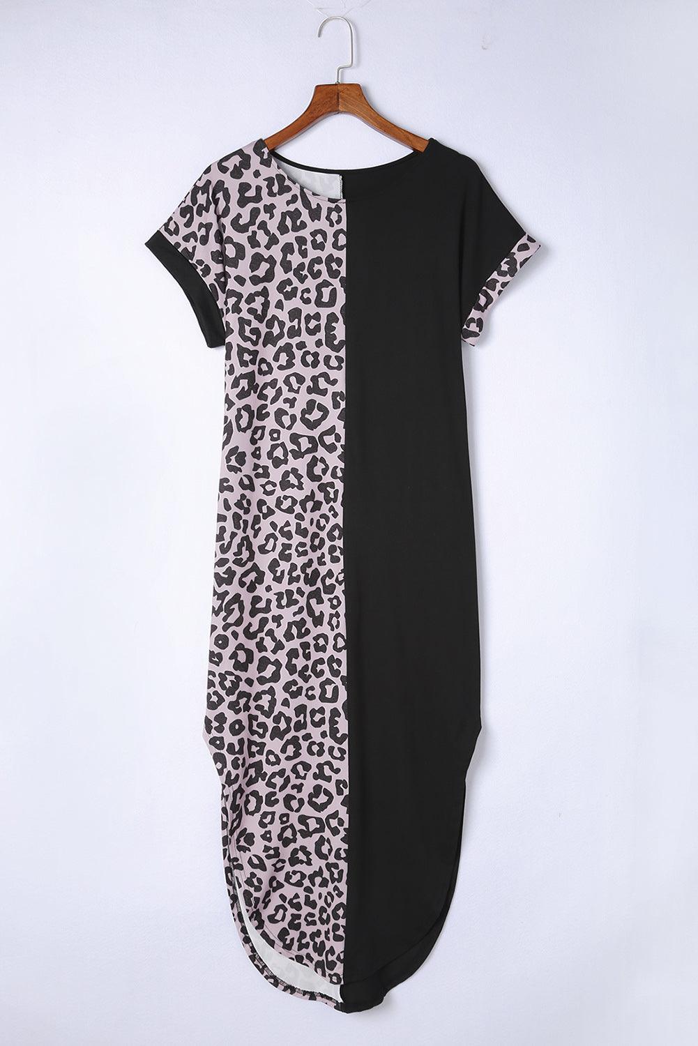 Leopard Color Block Split Dress - BELLATRENDZ