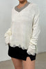 Distressed V-Neck Dropped Shoulder Sweater