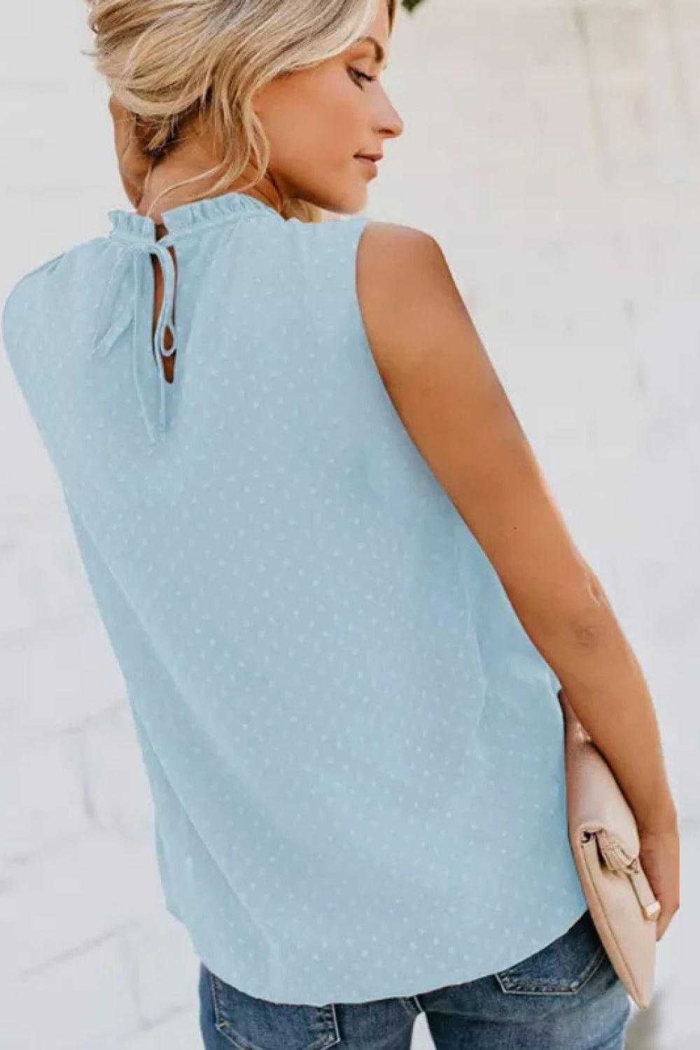 Smocked Tie Back Frill Trim Tank - BELLATRENDZ