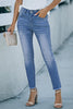 High Waist Raw Hem Skinny Jeans - BELLATRENDZ