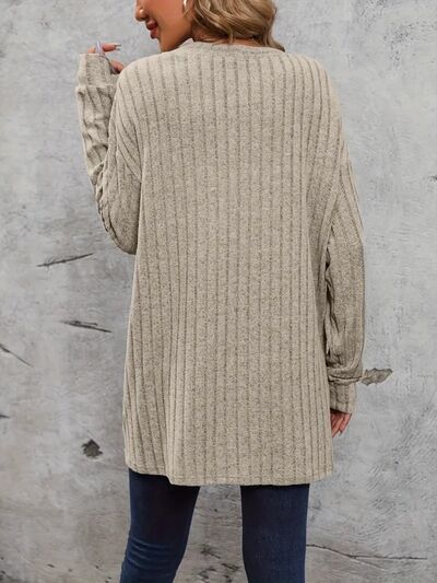 Ribbed Open Front Dropped Shoulder Cardigan