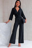 Twisted Plunge Three-Quarter Sleeve Jumpsuit - BELLATRENDZ