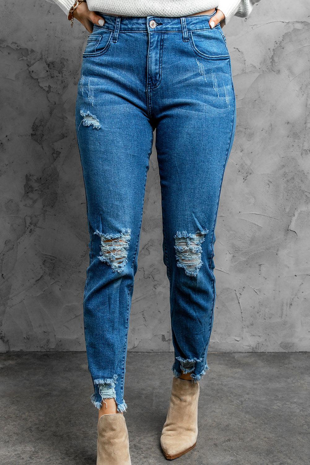 Stylish Distressed Cropped Jeans - BELLATRENDZ