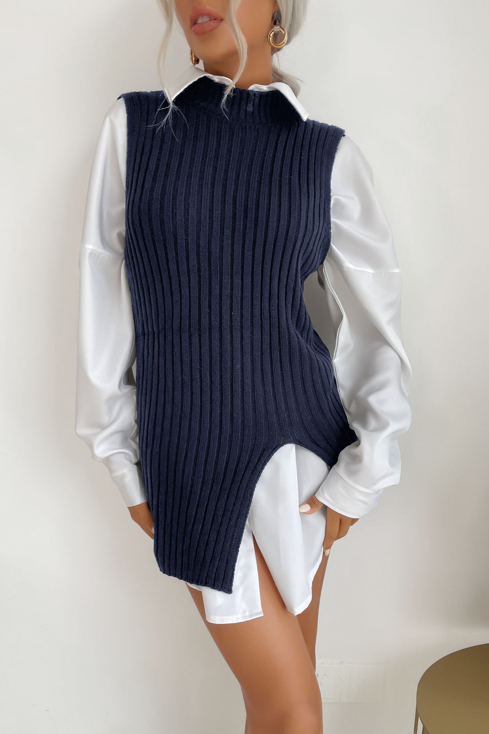 Slit Hem Sweater Vest Dress