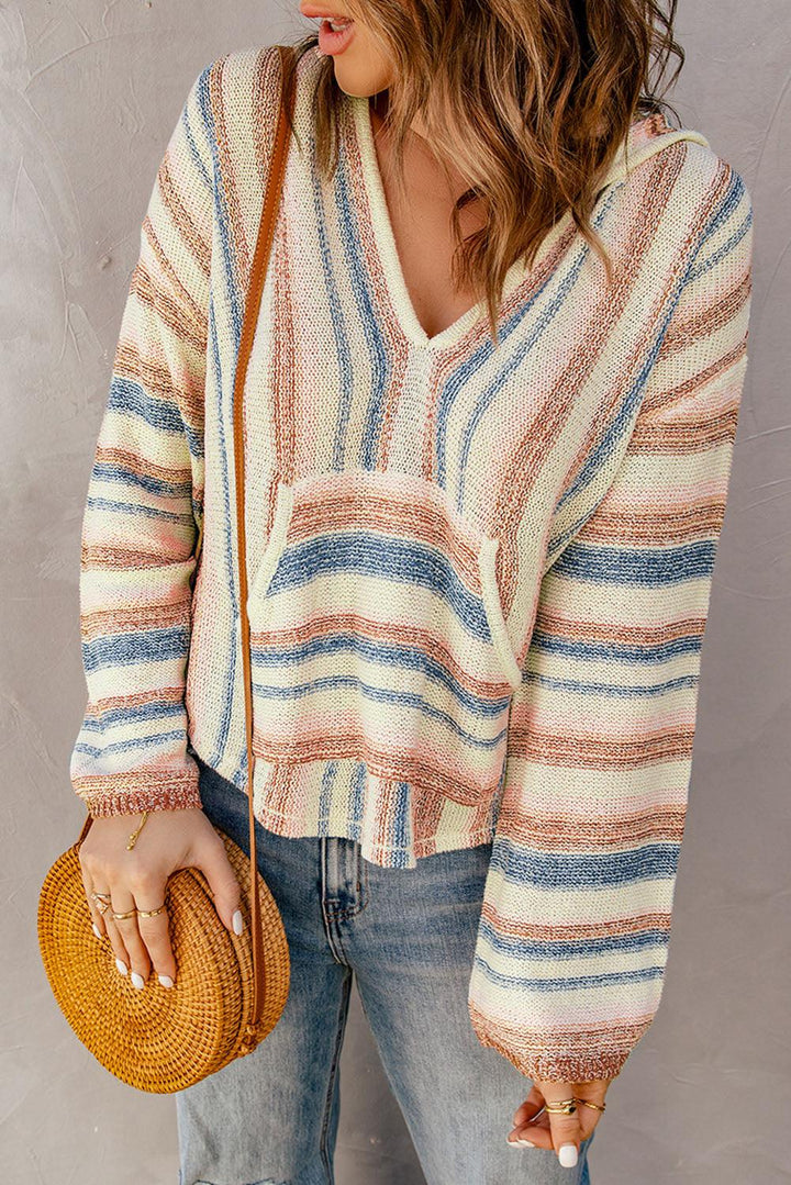 Striped Hooded Sweater with Kangaroo Pocket - BELLATRENDZ