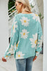 Daisy Print Openwork Round Neck Sweater - BELLATRENDZ