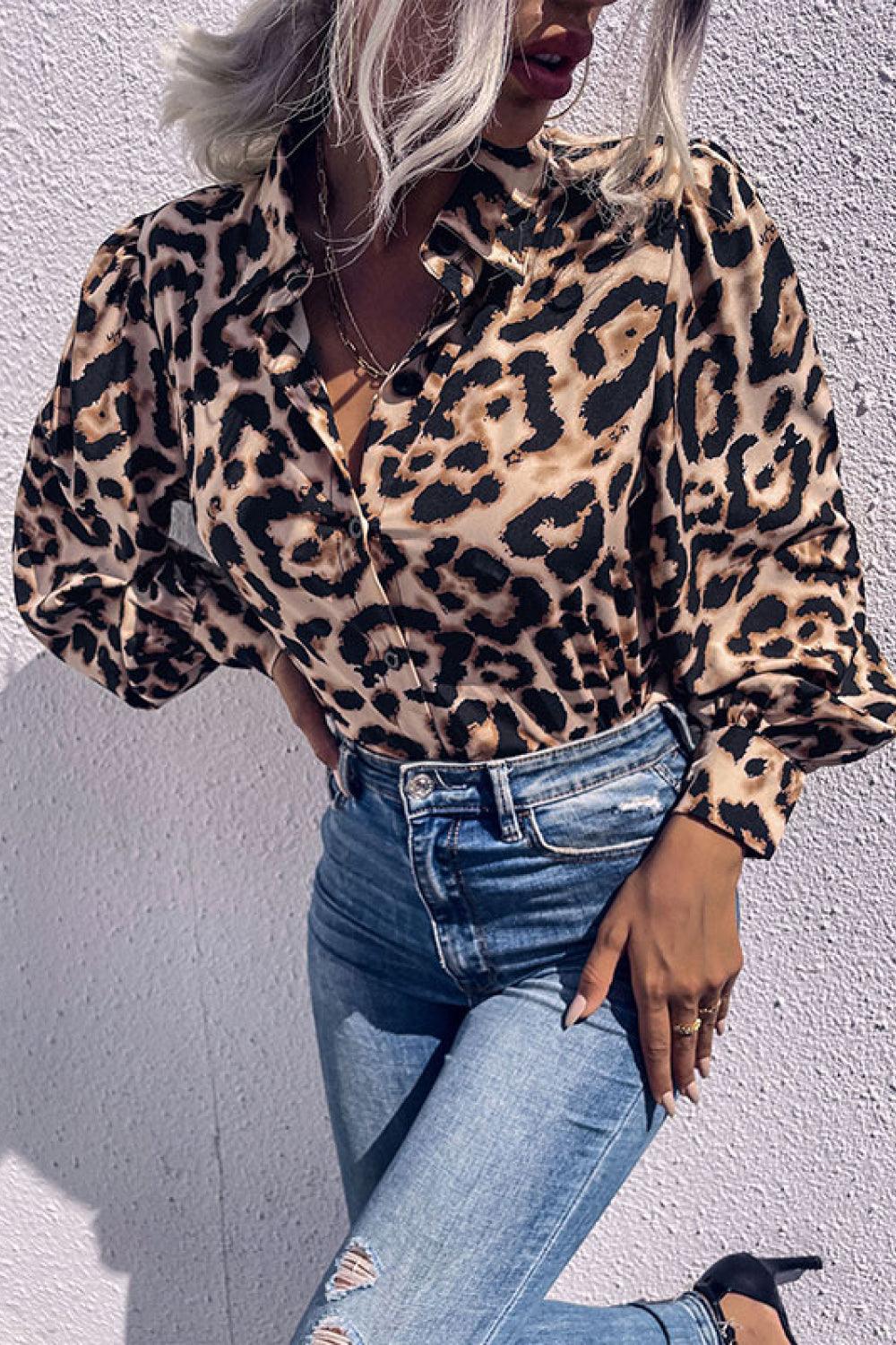 Leopard Printed Button Down Blouse - BELLATRENDZ