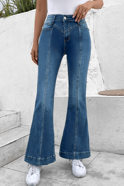 Pocketed Buttoned Flare Jeans