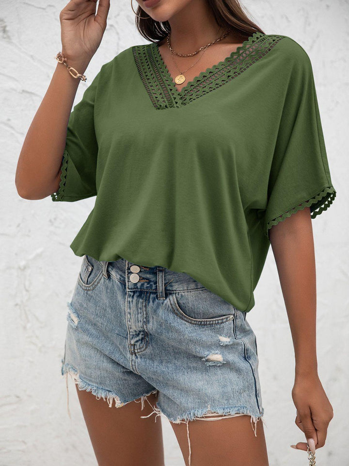 V-Neck Short Sleeve Blouse - BELLATRENDZ