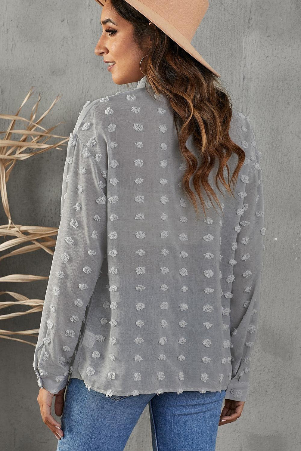 Swiss Dot Button-Up Long Sleeve Shirt - BELLATRENDZ