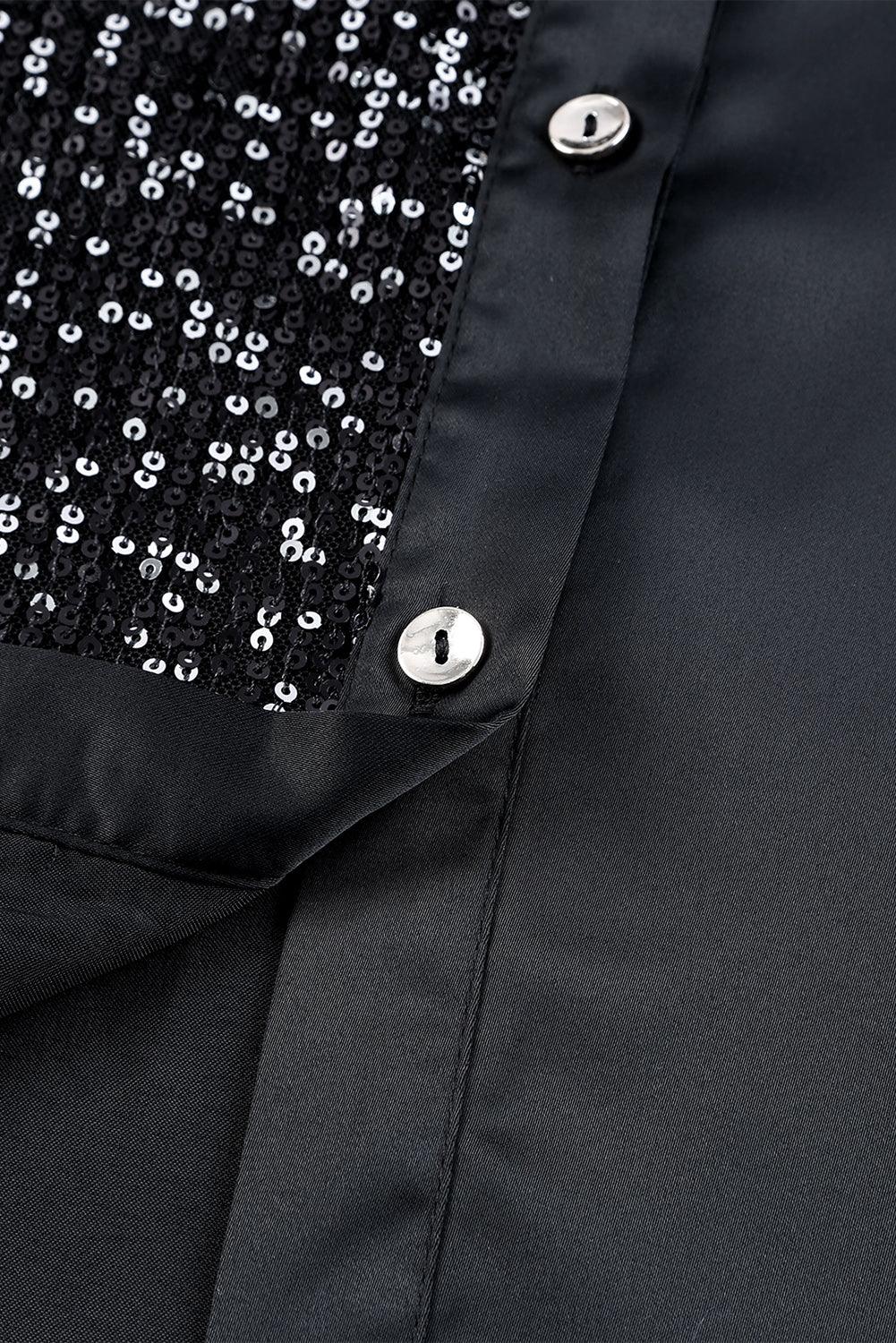 Sequin Button Front High-Low Shirt Dress - BELLATRENDZ