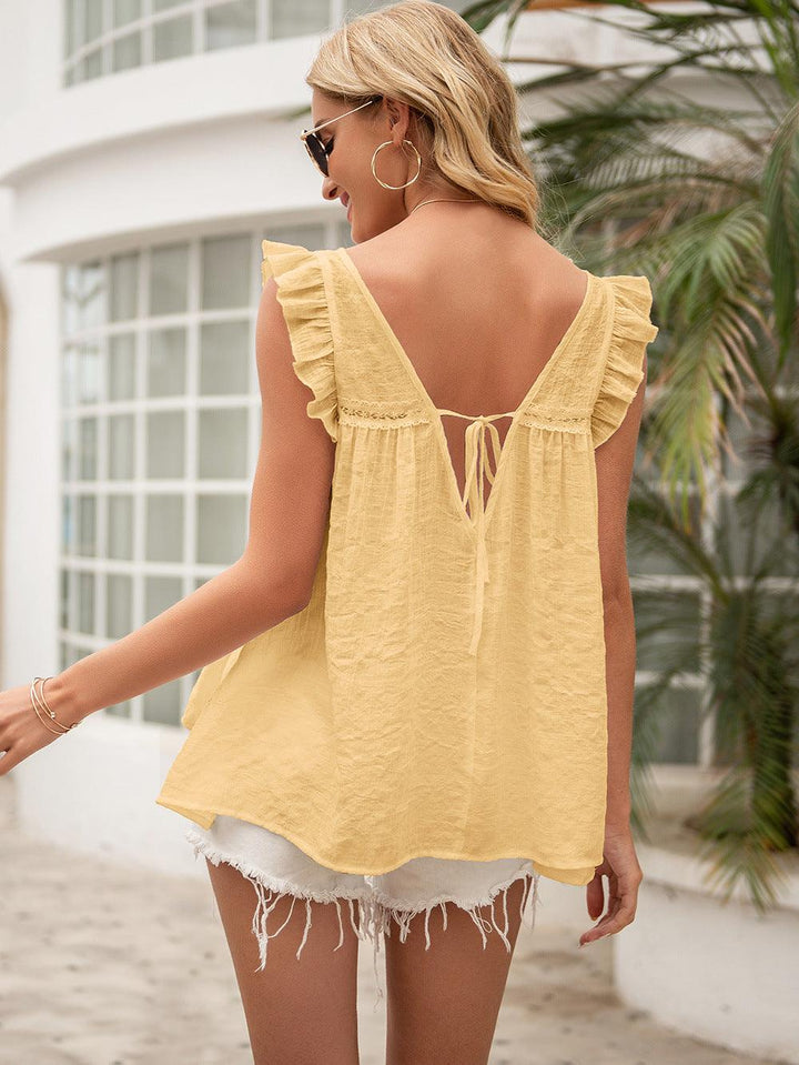 Tie Back V-Neck Ruffled Blouse - BELLATRENDZ