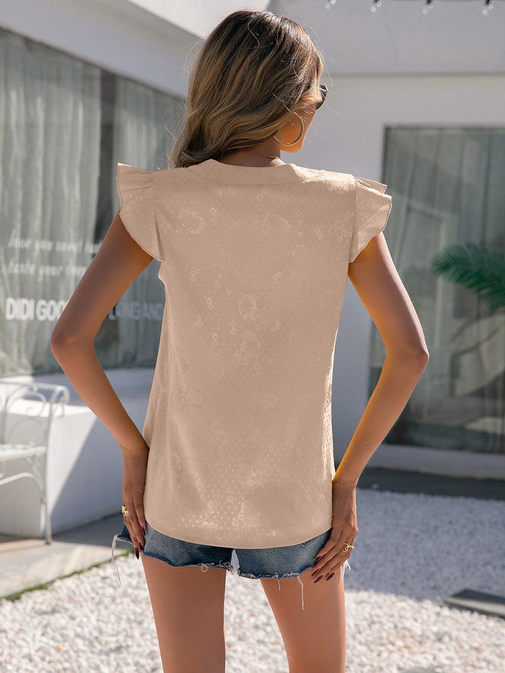 Notched Neck Butterfly Sleeve Blouse - BELLATRENDZ