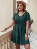 Double Take Plus Size Ruffle Hem V-Neck Short Sleeve Dress