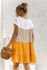 Color Block Round Neck Ruffle Hem Dress