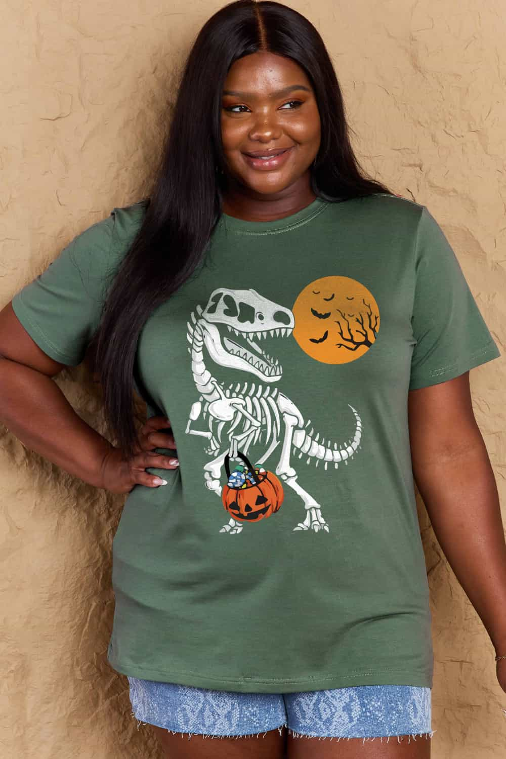 Simply Love Full Size Dinosaur Skeleton Graphic Cotton Tee