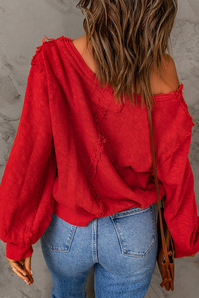 Button Front Frayed Trim Knit Top