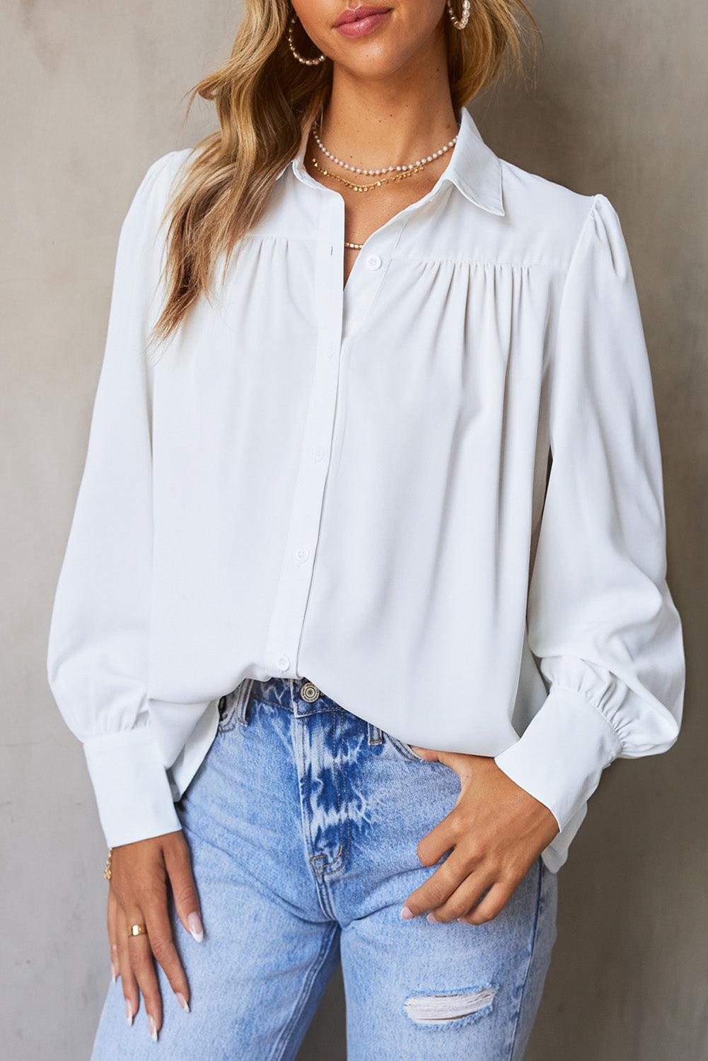 Gathered Detail Puff Sleeve Shirt - BELLATRENDZ