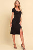 Ruched Sweetheart Neck Short Sleeve Slit Dress - BELLATRENDZ