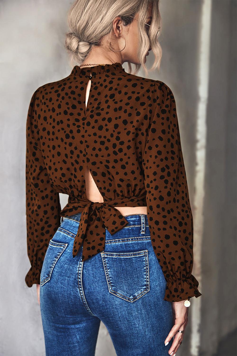 Animal Print Tie-Back Cropped Blouse - BELLATRENDZ