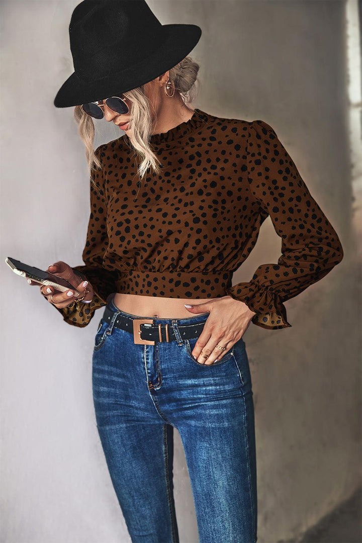 Animal Print Tie-Back Cropped Blouse - BELLATRENDZ