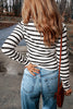 Striped Johnny Collar Long Sleeve Knit Top